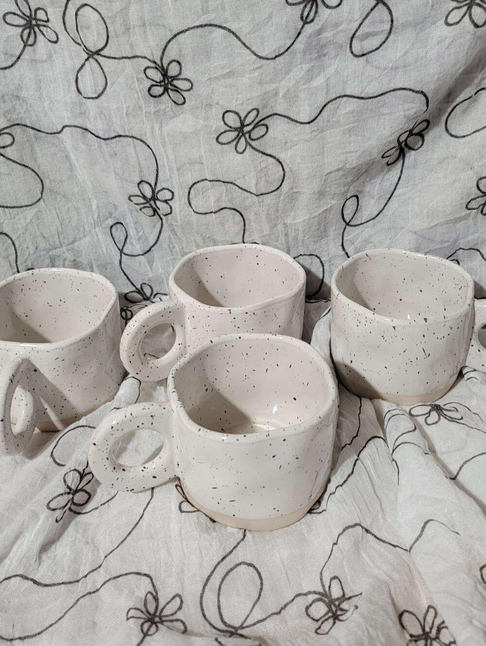 Set of 4 Ring Handle Ceramic Mug Splash ink Irregular Coffee Cup